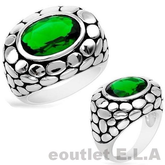 5ct CRT EMERALD SOLID SILVER COCKTAIL RING-sz8